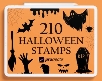 210 timbri Procreate di Halloween: zucca, strega, fantasmi (download immediato)