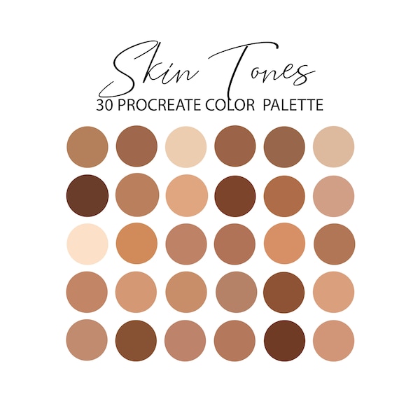 Skin Tones Procreate Color Palette, Nudes color palette, iPad, Color Palette, Swatches, INSTANT DOWNLOAD, 30 colors