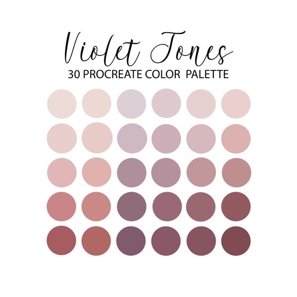 Violet Tones, Plum, Procreate Color Palette,  Hex Code, Purple color palette, iPad, Color Palette, Swatches, INSTANT DOWNLOAD, 30 colors