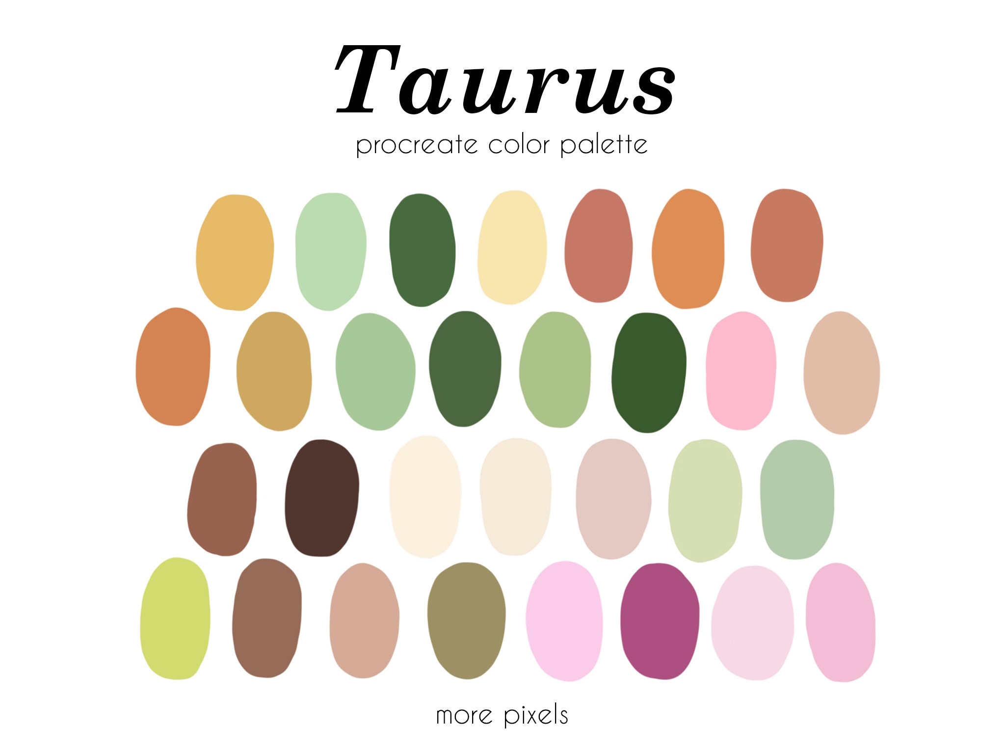 Taurus Procreate Color Palette, Zodiac Color Palette, Hex Code, Ipad
