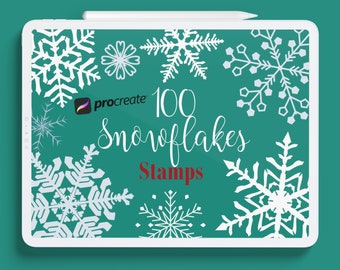 100 timbri Procreate con fiocchi di neve: scarabocchi natalizi invernali (uso commerciale)