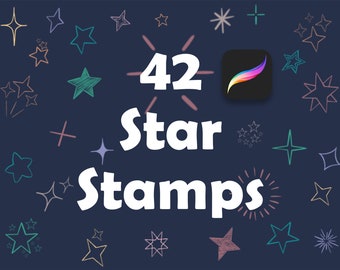42 pennelli a stella, disegnati a mano, francobolli stellari, scintille, francobolli a stella carini, stelle digitali, DOWNLOAD ISTANTANEO, uso commerciale incluso