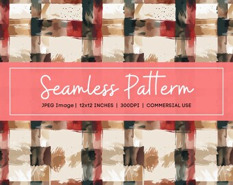 Watercolor Rustic Plaid Digital Paper, Seamless Fall Background, Modern Christmas Pattern, Warm Holiday Printable Paper Set