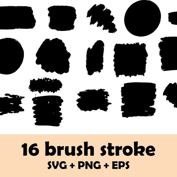 16 Paint brush stroke svg png, eps file, keychain clip art, splatter hand drawn, doodle, background, Cricut, Cutting Files, INSTANT DOWNLOAD