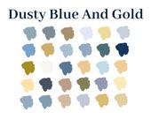 Dusty Blue and Gold Procreate Color Palette, iPad, Color Palette, Swatches, hex code, INSTANT DOWNLOAD, 30 colors