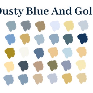 Dusty Blue and Gold Procreate Color Palette, iPad, Color Palette, Swatches, hex code, INSTANT DOWNLOAD, 30 colors