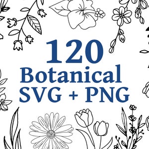 Botanical Flowers svg png, Leaves and Branches clip art, doodle, Silhouette, Cricut, Cutting Files, Cutting Files, INSTANT DOWNLOAD