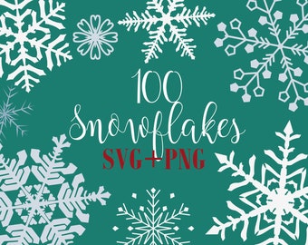 100 file SVG e PNG di fiocchi di neve: pacchetto di file di taglio invernali (download immediato)
