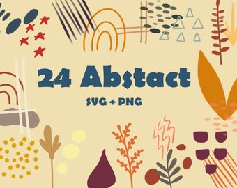 24 SVG PNG astratti, clip art boho, Bundle disegnato a mano, SVG boho, scarabocchio, Silhouette, Cricut, File di taglio, Set digitale, DOWNLOAD IMMEDIATO