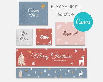 Paquete de kit de marca navideña, kit gráfico para tienda Etsy, marca Etsy, banner personalizado para Etsy, conjunto de banners para tienda Etsy, conjunto para tienda Etsy, marca Etsy