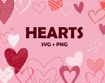 36 Cuori in formato SVG PNG, ClipArt a forma di cuore, Bundle disegnato a mano, San Valentino in formato SVG, scarabocchio, amore in formato SVG, Cricut, Set di clip art digitali, DOWNLOAD IMMEDIATO