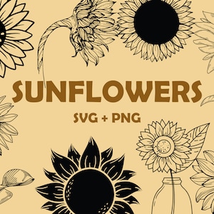 50 Sunflower svg & png, Flower svg + png, Cuties doodle, Silhouette, Cricut, Cutting Files, INSTANT DOWNLOAD, Commercial Use Included