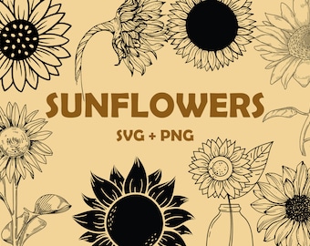 50 file SVG e PNG di girasoli: Doodle Cuties per uso commerciale (download immediato)