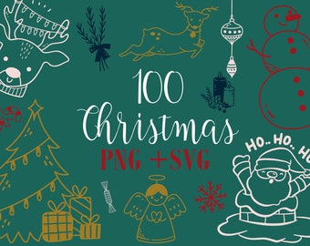 Pacchetto di 100 SVG e PNG di Natale: decorazioni natalizie (download digitale)