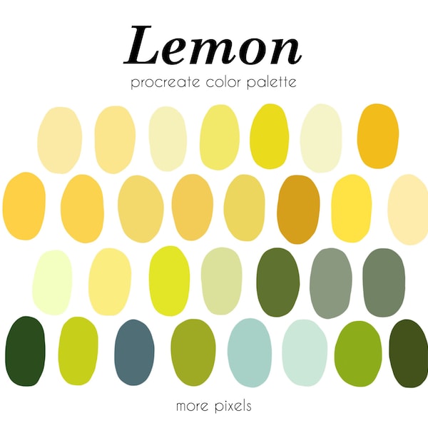 Lemon Procreate Color Palette, iPad, Citron Color Palette, Swatches, INSTANT DOWNLOAD, 30 colors