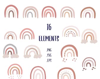 Rainbow svg png eps, Boho clipart, Rainbow Baby clipart, Rainbow clip art, Digital clip art set, INSTANT DOWNLOAD