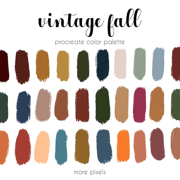 Vintage Fall, Procreate Color Palette,  Hex Code, iPad, Color Palette, Swatches, INSTANT DOWNLOAD, 30 colors