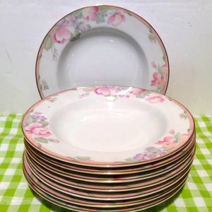Set of 8 - Mikasa -  Light Pink Floral Soup Bowls - Braemar - made in 1986-1987 - Gold Trim  - Sale