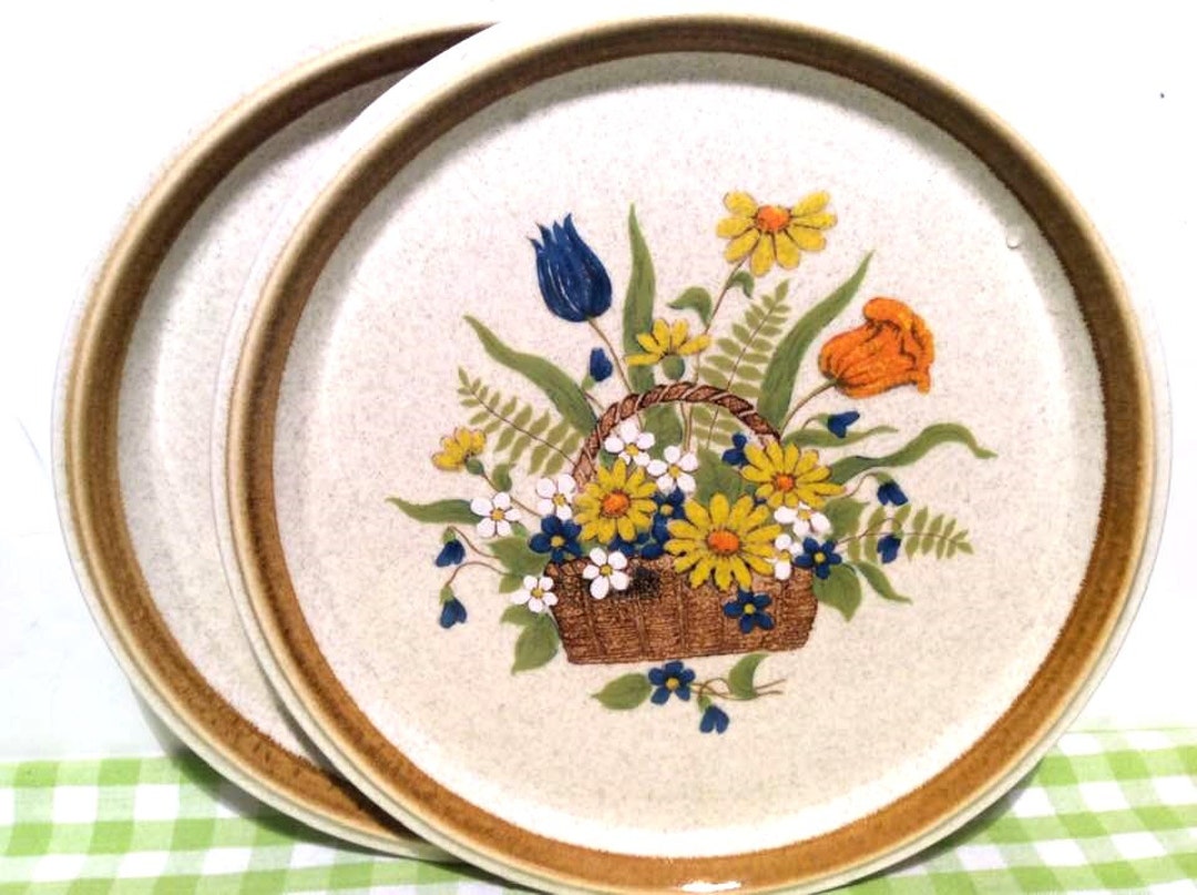 Rare Vintage Mikasa Garden Bouquet Set of 2 Dinner Plates Stone Manor