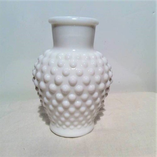 Pair Vintage Milk Glass Hobnail Fire King Ruffled Vases by Etsy