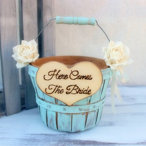 Flower Girl Basket, Rustic Wedding Decor, Elegant Barn Wedding, Here Comes the Bride, Rustic Flower Girl Basket