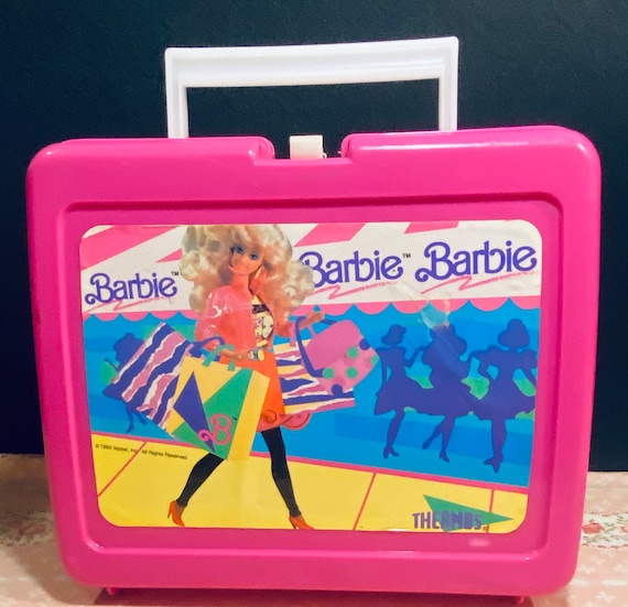 Vintage 1990 Barbie Thermos lunch box.