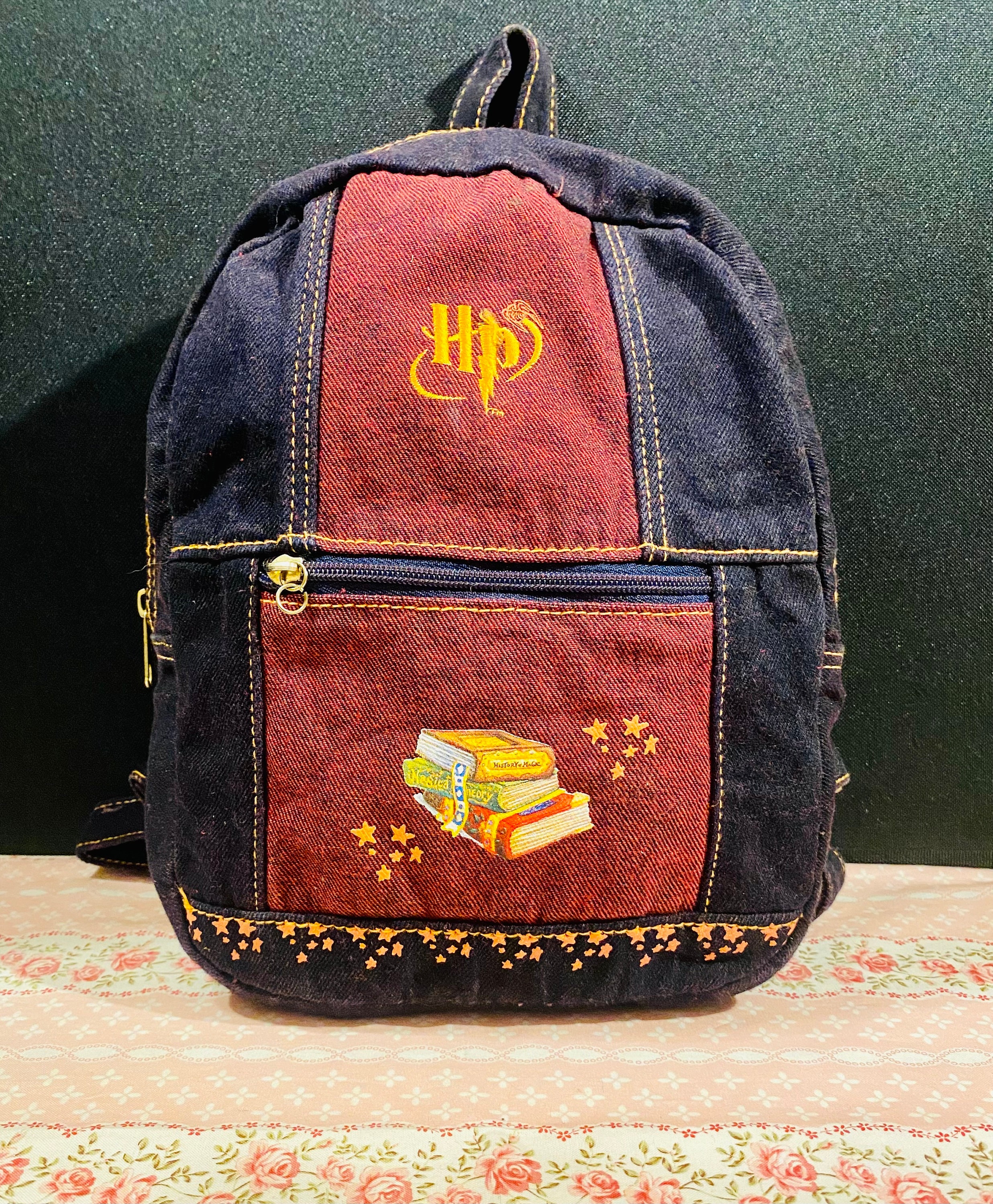 harry potter japan mini backpack - 10" Exclusive Woven Small Backpack with Front Pocket Slim side pockets and a front pocket featuring a metallic gold Snitch applique and enamel Quidditch player zipper pull offer space for smaller items Rare Vintage 2001 Harry Potter