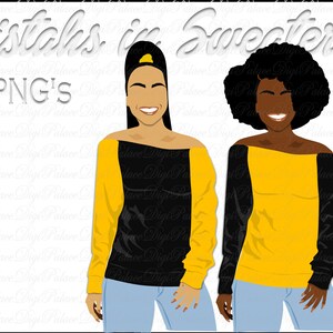 Black Women in Sweaters Clipart: Sisterhood PNG Files