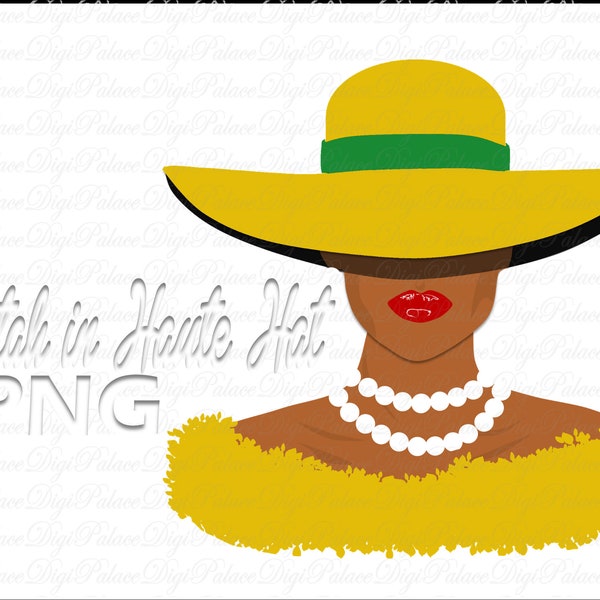 Fedora Hat, Sorority Sistah Clipart, Natural Hair, Black Woman, Black Girl, African American, Sisterhood, Green, Yellow, Women, PNG