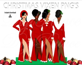 Christmas Vixen PNG Bundle: Afro Santa Girls (Digital Download)