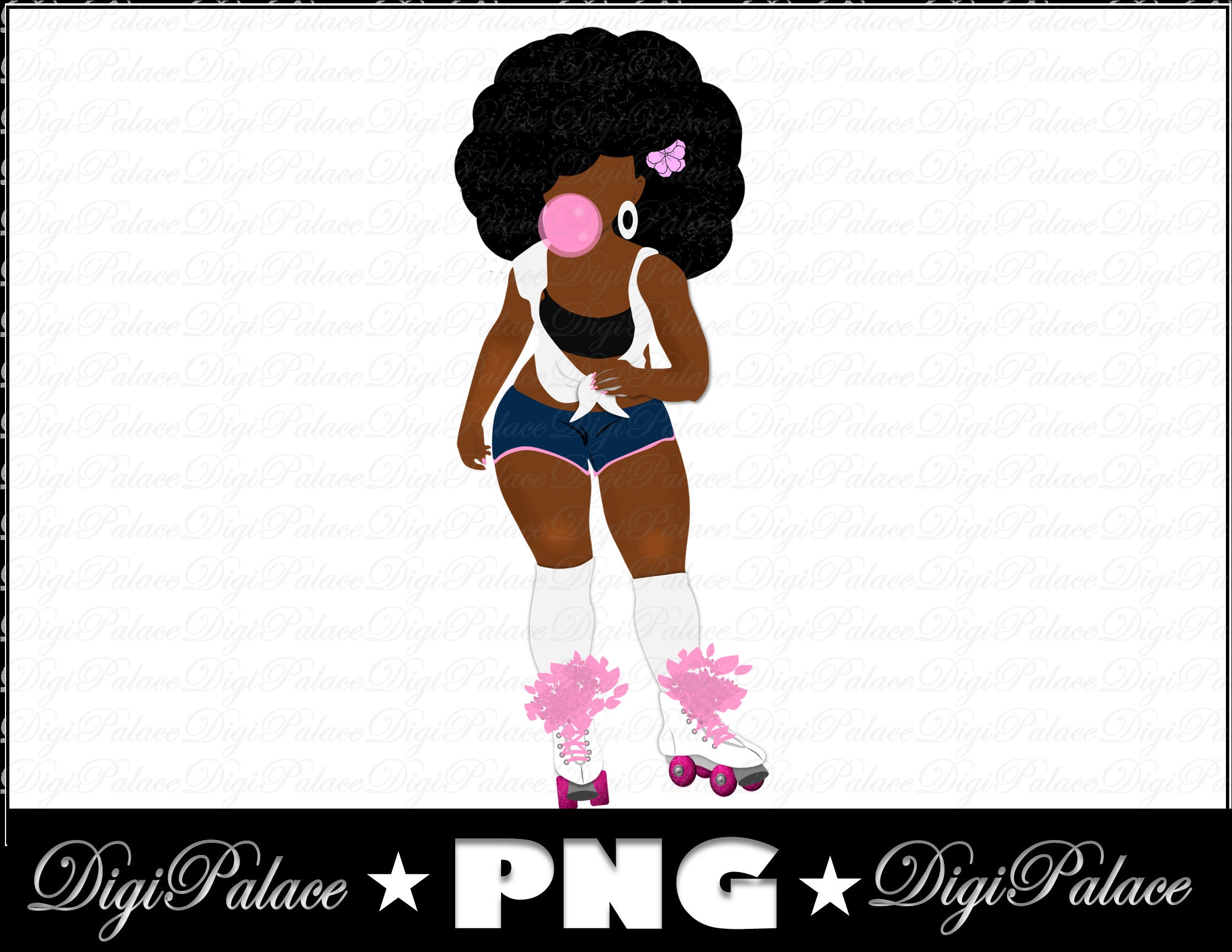 afro teenager girl with skateboard anime character vector