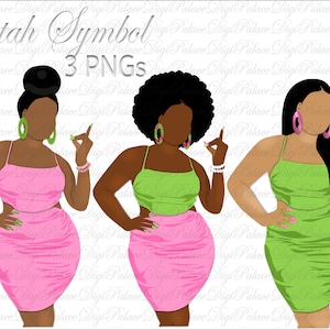 Black Greek Hand Symbol Signs l Sorority Girls Clipart, Natural Hair, Black Girl Clipart, Fashion Girl PNG Bundle Pink and Green