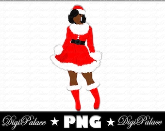 Christmas Afro Woman PNG Bundle: Santa Black Girl Clipart
