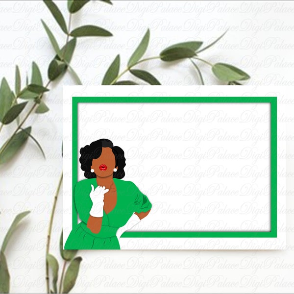 Sorority Thank you Card PNG, Natural Hair, Black Woman, Black Girl, African American, Sisterhood, Green, White, Women, PNG