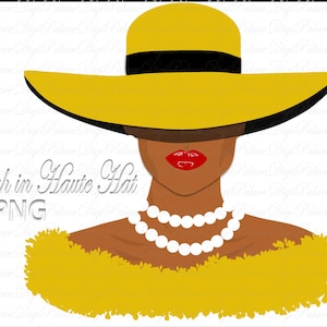 Black Woman Fedora Hat Clipart: Natural Hair PNG