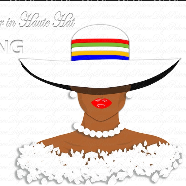 White Fedora OES Hat, Sorority Sistah Clipart, Natural Hair, Black Woman, Black Girl, African American, Sisterhood, Red lips, Women, PNG