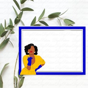 Carte postale PNG pour une sororité, cheveux naturels, femme noire, fille noire, afro-américain, fraternité, bleu, or, femmes, PNG