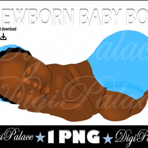 Clipart czarnego dziecka - Clipart noworodka, Clipart z falbaniastą pieluchą, Clipart z baby shower, Dziewczynka, Chłopiec, PNG, Clip Art śpiącego dziecka