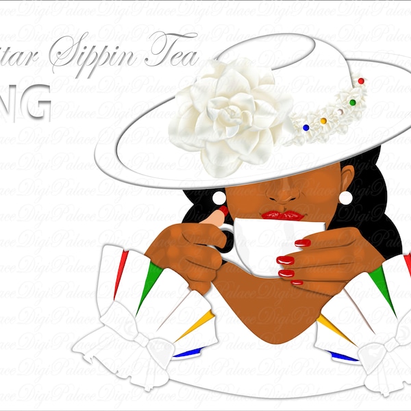 Sorority Tea Party Clipart: Sistah Sippin' Tea PNG (Digital Download)