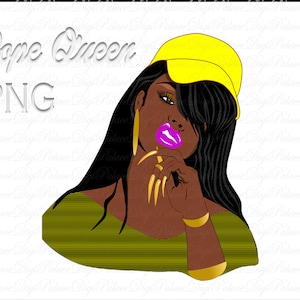 DOPE QUEEN PNG Baseball Cap woman afro gold earrings - Afro African American - Long nails hip hop girl glossy lips glossy nails gold chain