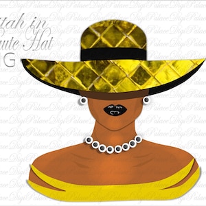 Black and Yellow Fedora Hat, Natural Hair, Black Woman, Black Girl, African American, Sisterhood, Women, PNG