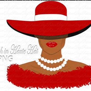 Fedora Hat, Sorority Sistah Clipart, Natural Hair, Black Woman, Black Girl, African American, Sisterhood, Red, Women, PNG