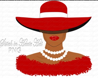Fedora Hat, Sorority Sistah Clipart, Natural Hair, Black Woman, Black Girl, African American, Sisterhood, Red, Women, PNG