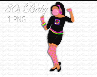 Neon 80s Girl Clipart: Retro Digital Graphics (PNG)