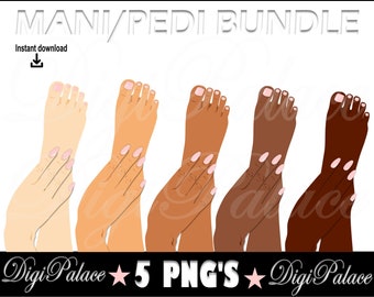 Manicure Pedicure Light, Medium, Dark Feet Icon Clipart in Pink - Instant download PNG files