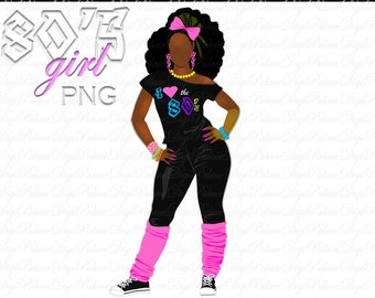 80s Girl Clipart: Retro Neon Digital Graphics (PNG)