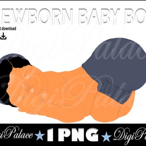 Clipart czarnego dziecka - Clipart noworodka, Clipart z falbaniastą pieluchą, Clipart z baby shower, Dziewczynka, Chłopiec, PNG, Clip Art śpiącego dziecka