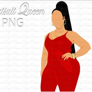 Black Woman in Red Catsuit Clipart, Curvy Girl Clipart, Girl Clipart, African American Fashion Clipart, Plus Size Clipart