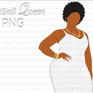 Black Woman in White Catsuit Clipart, Curvy Girl Clipart, Girl Clipart, African American Fashion Clipart, Plus Size Clipart
