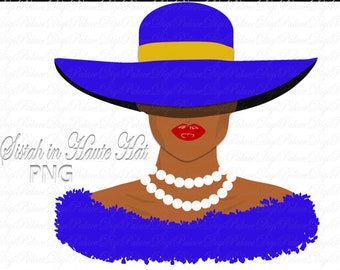 Sorority Sistah Clipart: Black Woman in Blue & Gold Fedora (PNG)